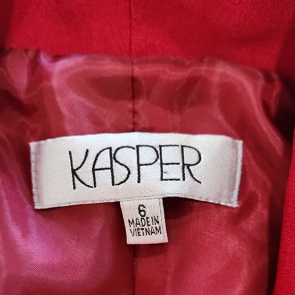 Kasper Red Open Front Shawl Collar Blazer Women Size 6 - Picture 3 of 9